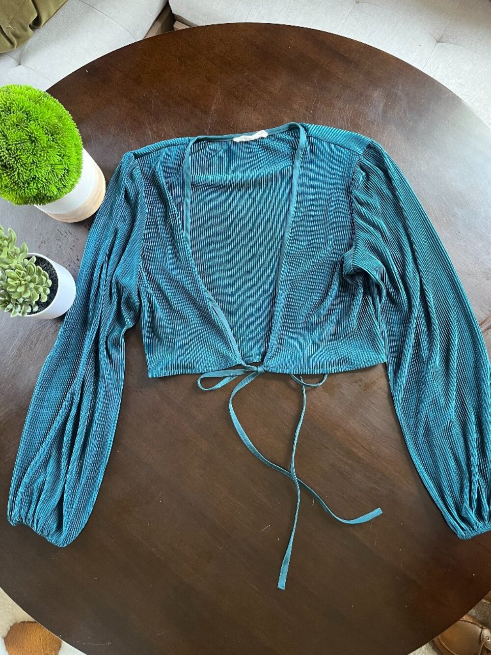 12th Tribe Sienna Wrap Top Pleated Teal